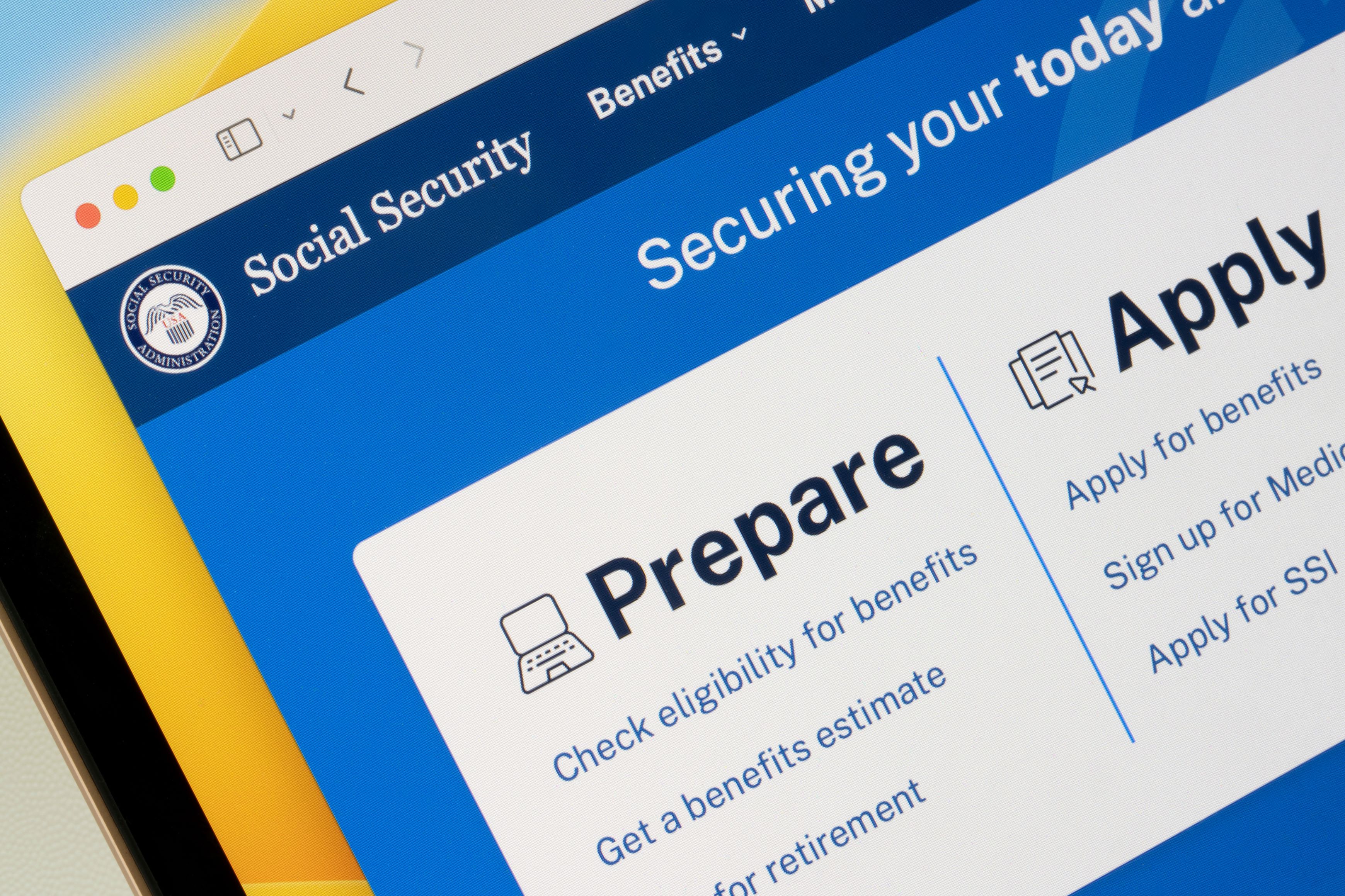 Website homepage of the Social Security Administration.
